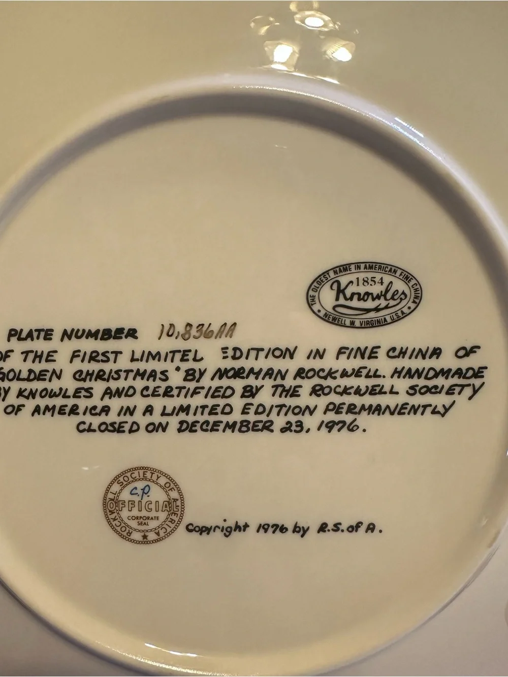 Norman Rockwell 1976 Christmas collector plate